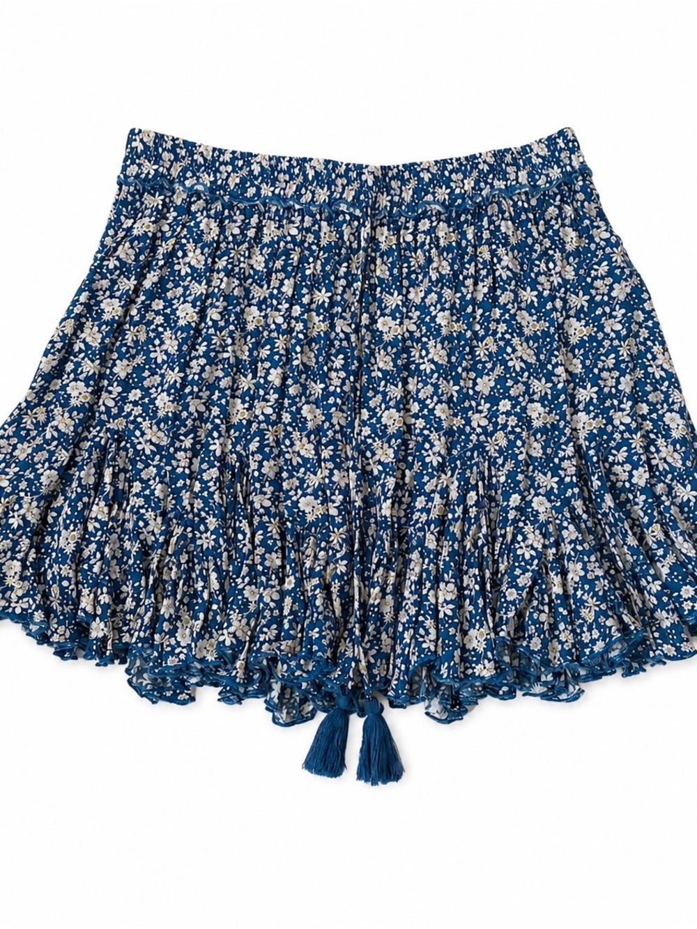 Aakaa Blue Floral Boho Ruffle Mini Skirt Size L